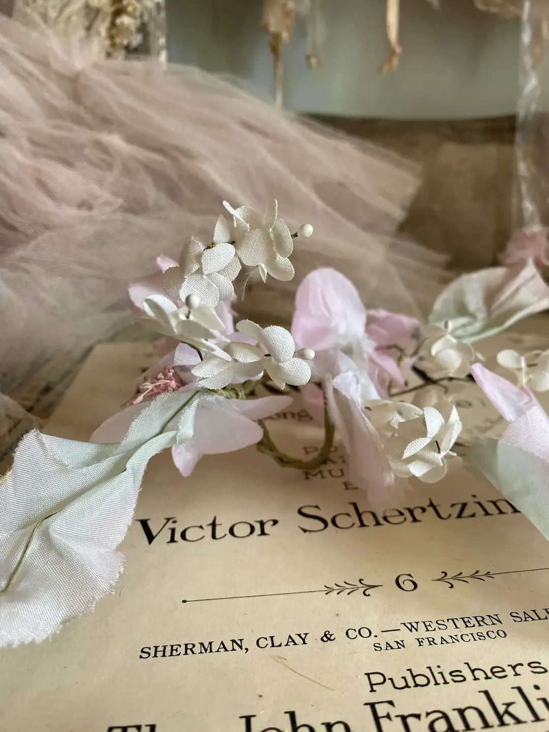 Vintage Millinery Collection Flowers Pink Blue