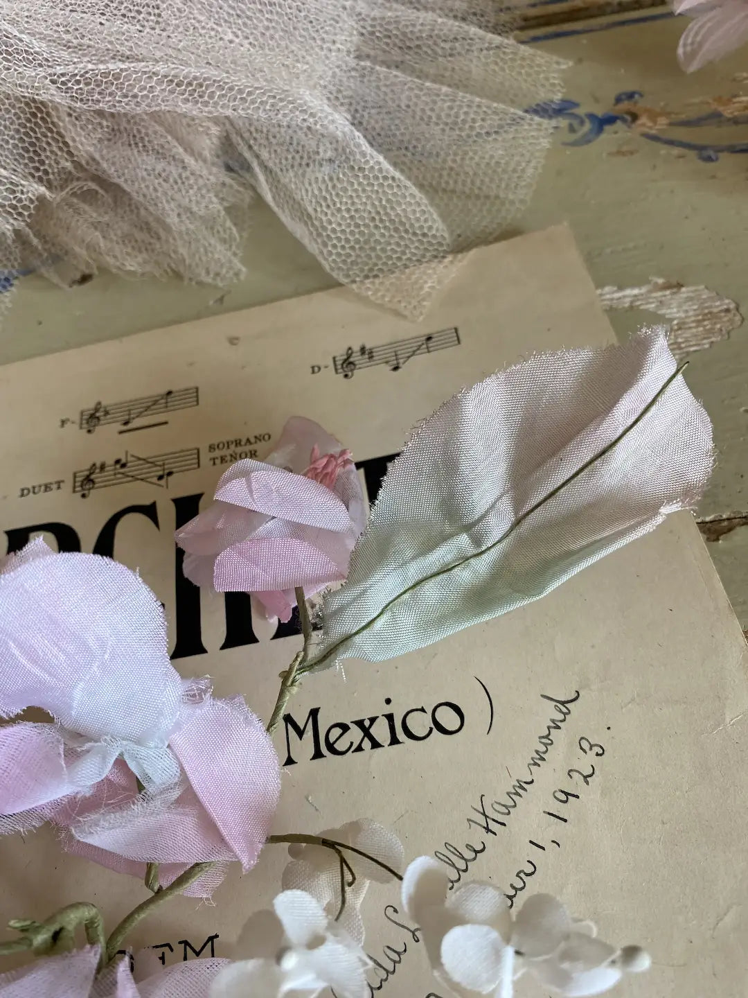 Vintage Millinery Collection Flowers Pink Blue