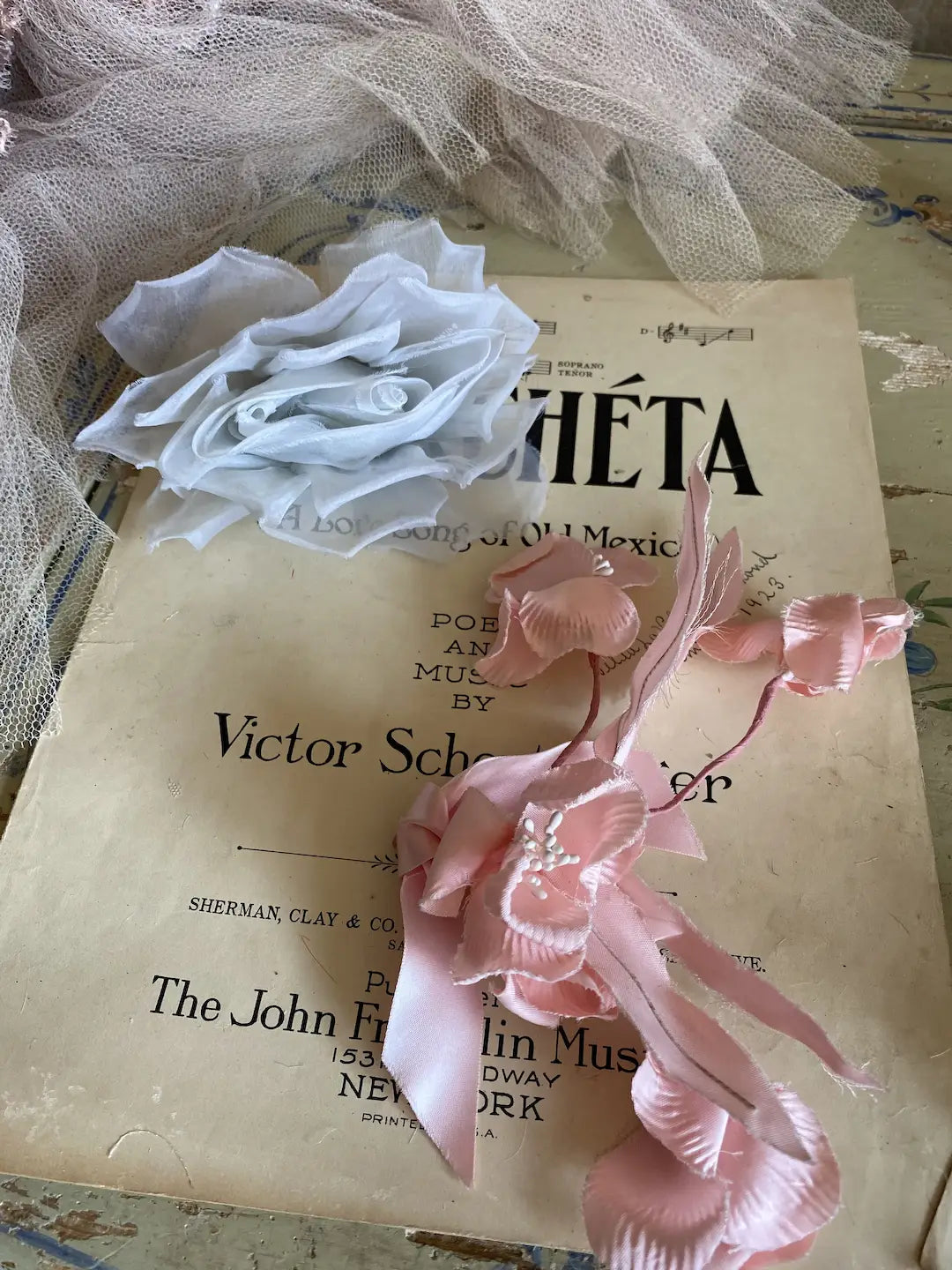 Vintage Millinery Collection Flowers Pink Blue