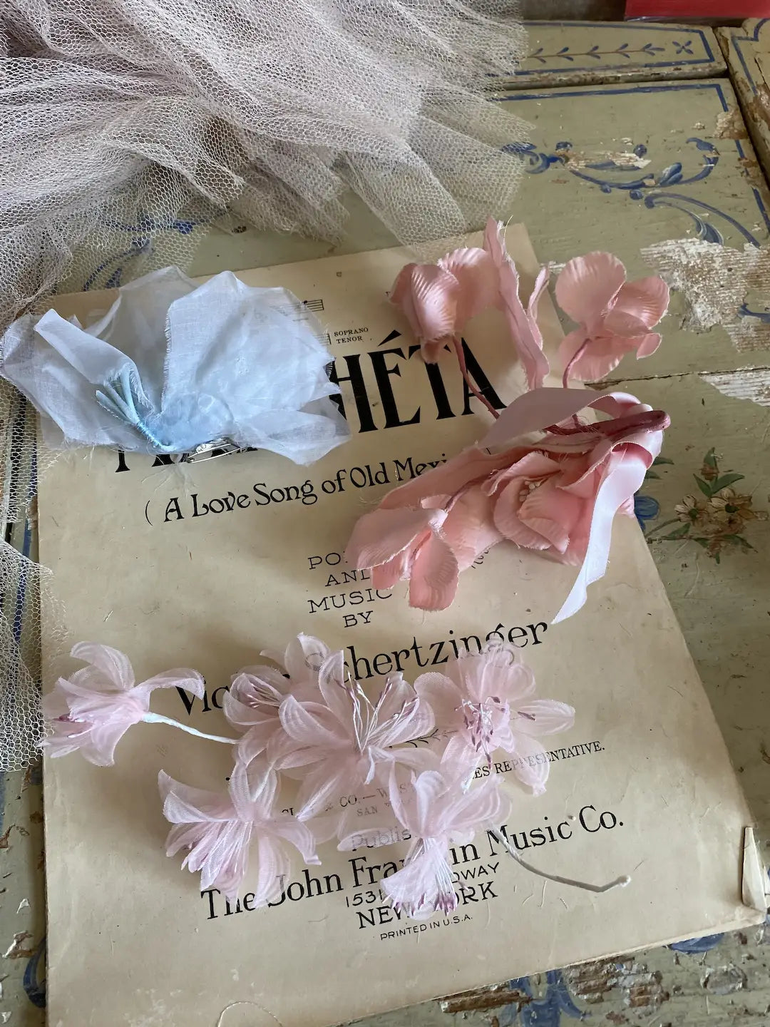 Vintage Millinery Collection Flowers Pink Blue