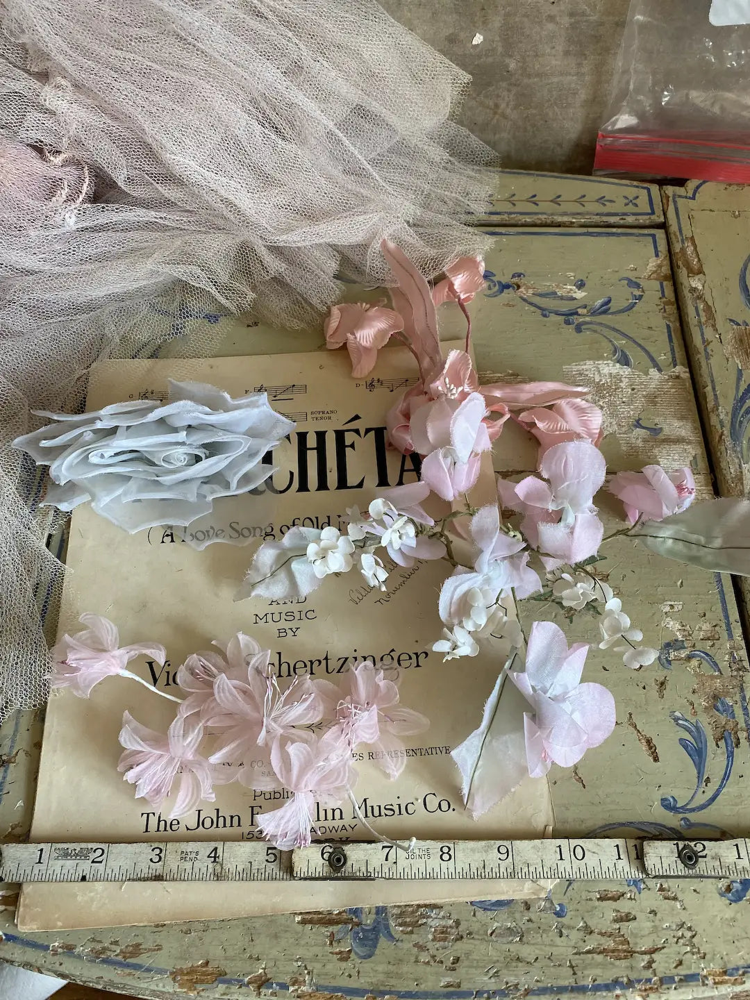 Vintage Millinery Collection Flowers Pink Blue
