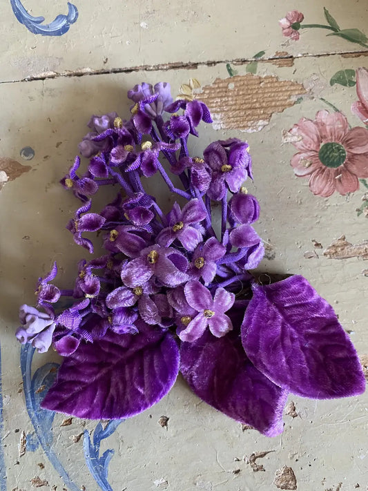 Vintage Millinery Flowers Magenta Velvet Petite Blooms