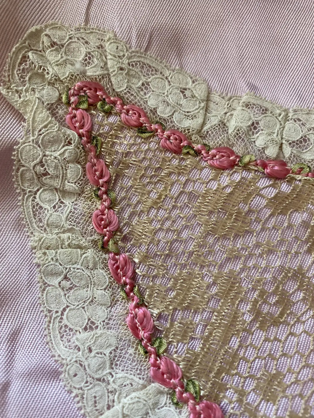 Vintage Hankie Delicates Holder Ribbonwork