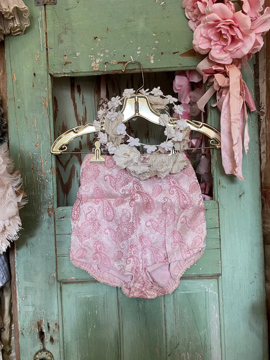Vintage Pink Metallic Paisley Costume Shorts
