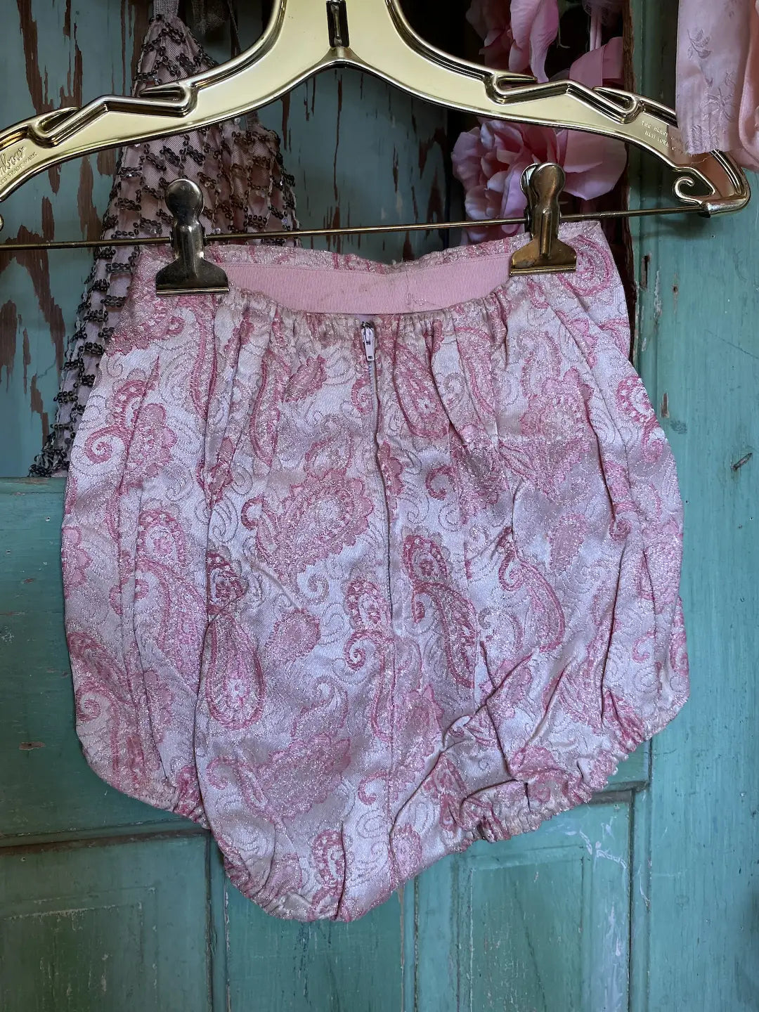 Vintage Pink Metallic Paisley Costume Shorts