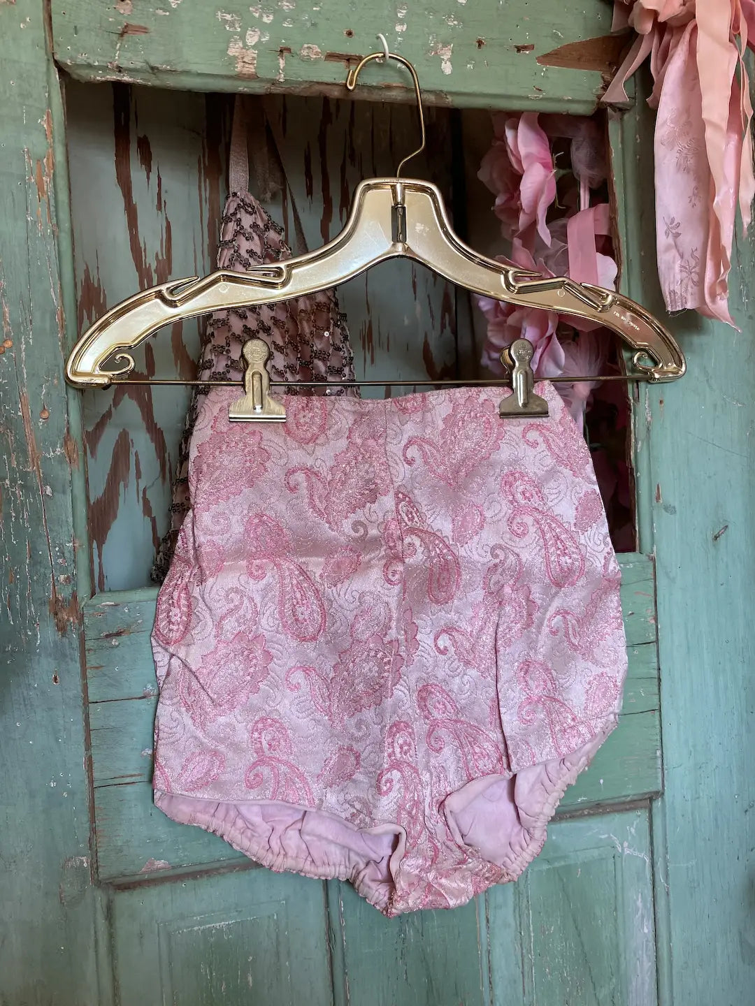 Vintage Pink Metallic Paisley Costume Shorts