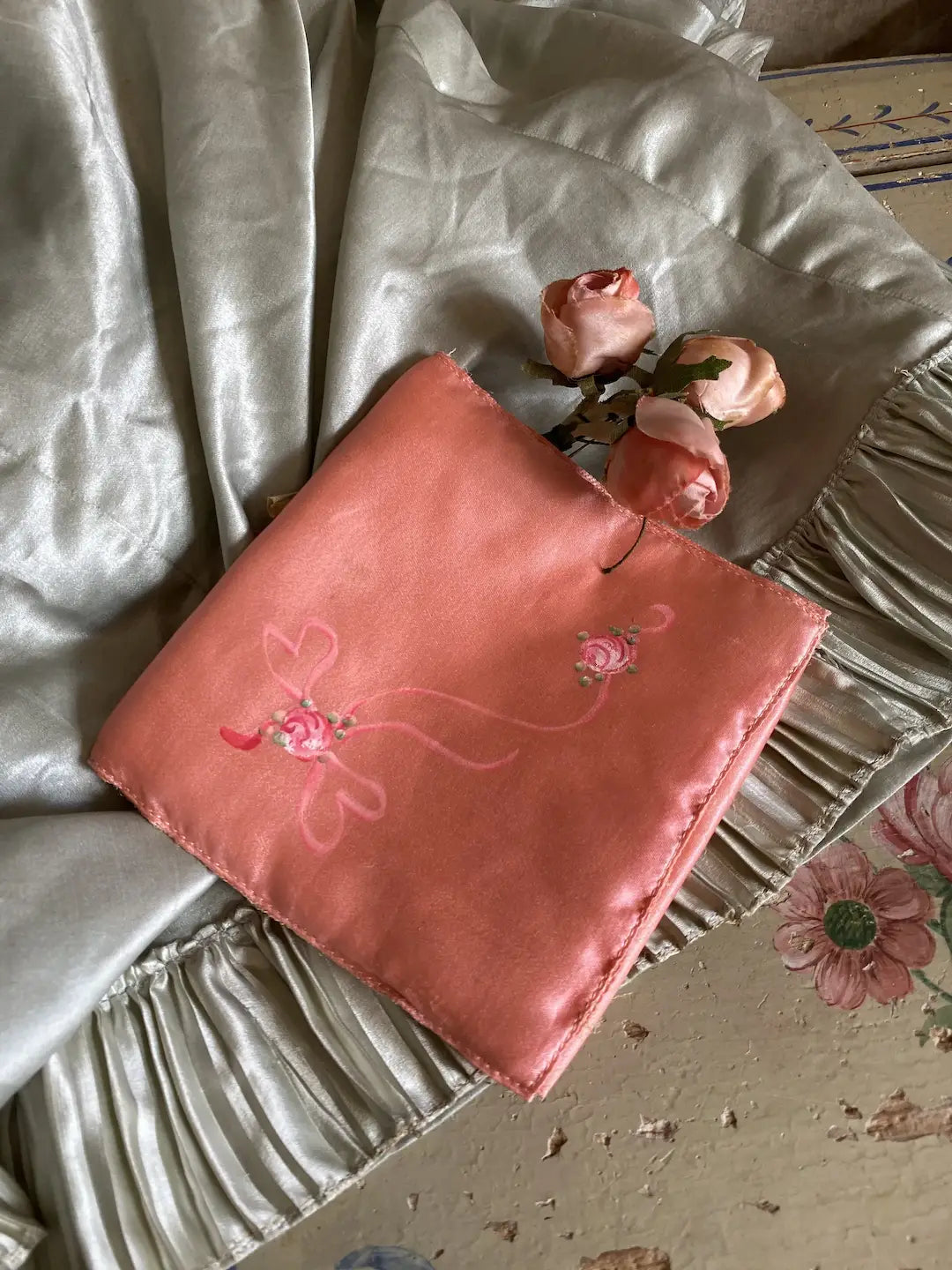 Vintage Pink Silk Hankie Holder