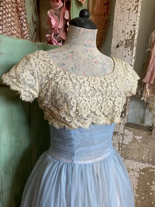 Vintage Blue Lace Prom Dress