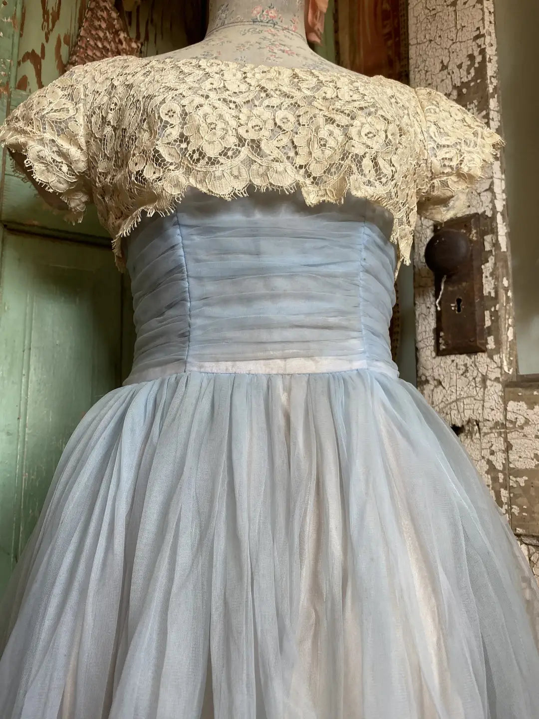 Vintage Blue Lace Prom Dress