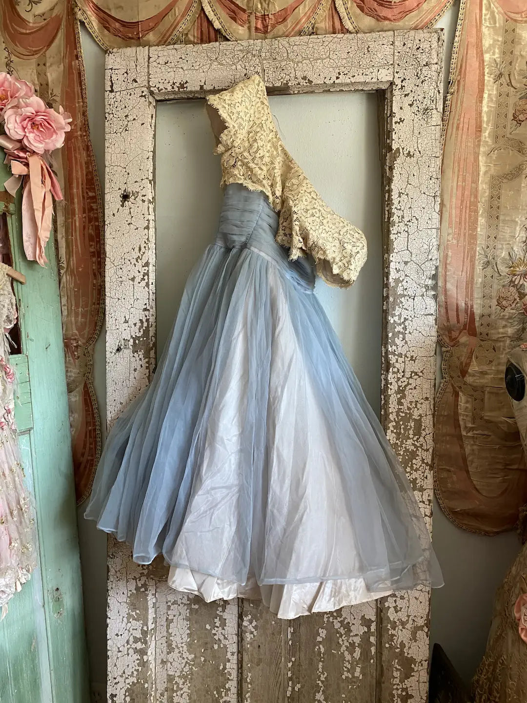 Vintage Blue Lace Prom Dress