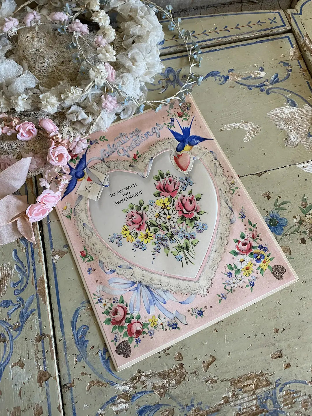 Vintage XL Padded Satin Greeting Card Valentine