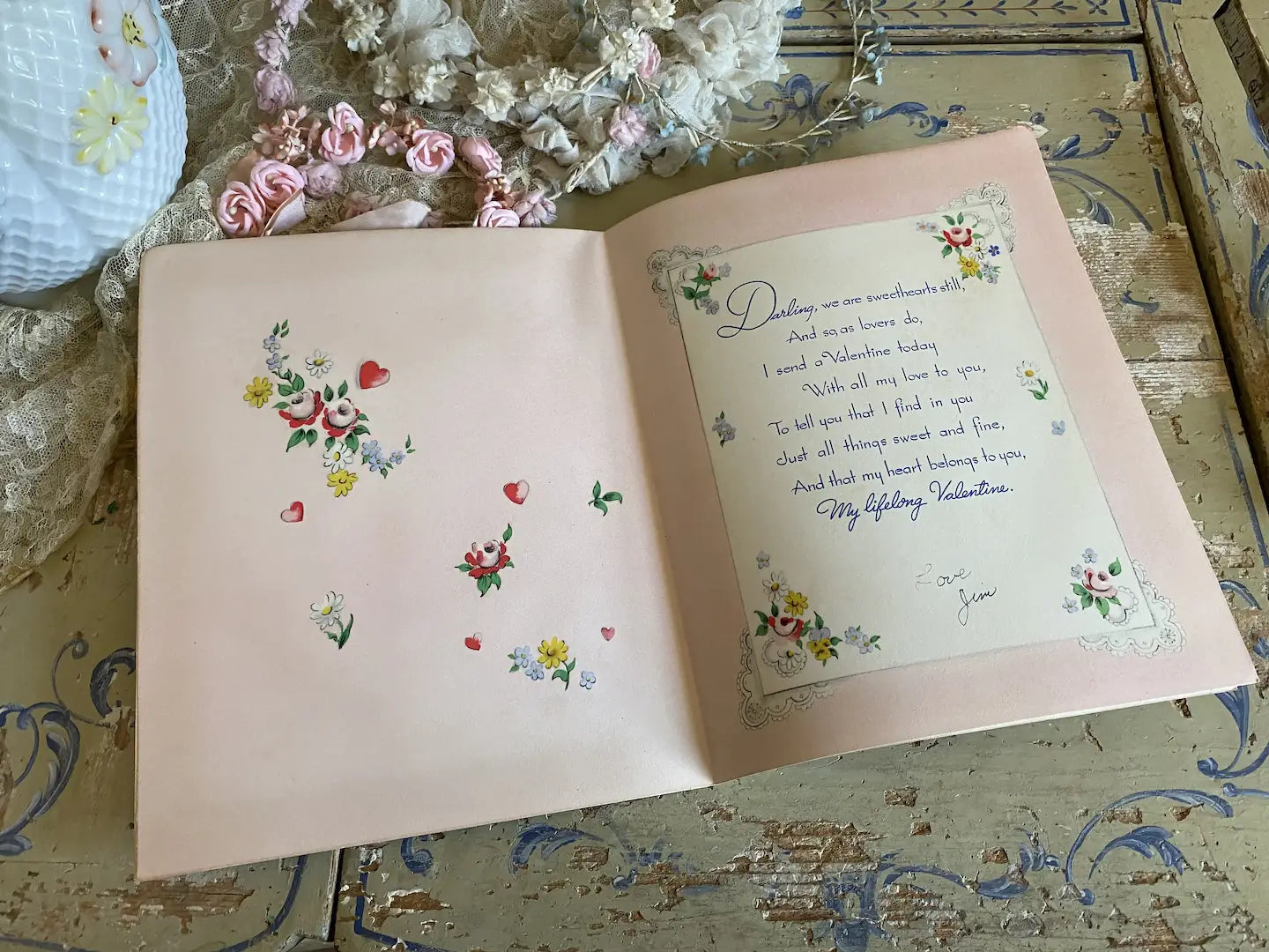 Vintage XL Padded Satin Greeting Card Valentine
