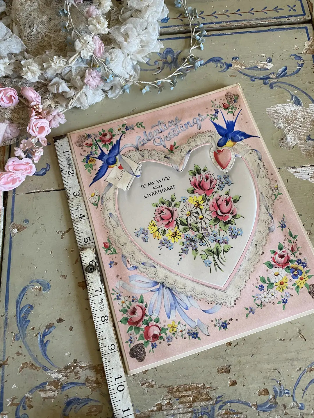 Vintage XL Padded Satin Greeting Card Valentine