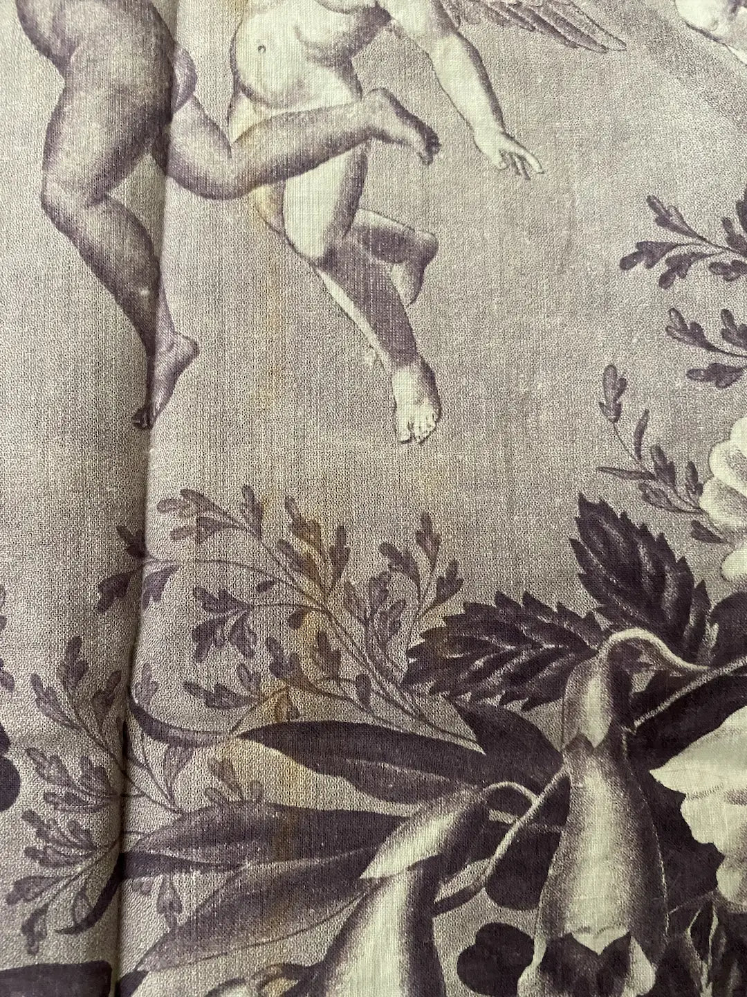 Antique French Fabric Panel Angel Cherub Toile