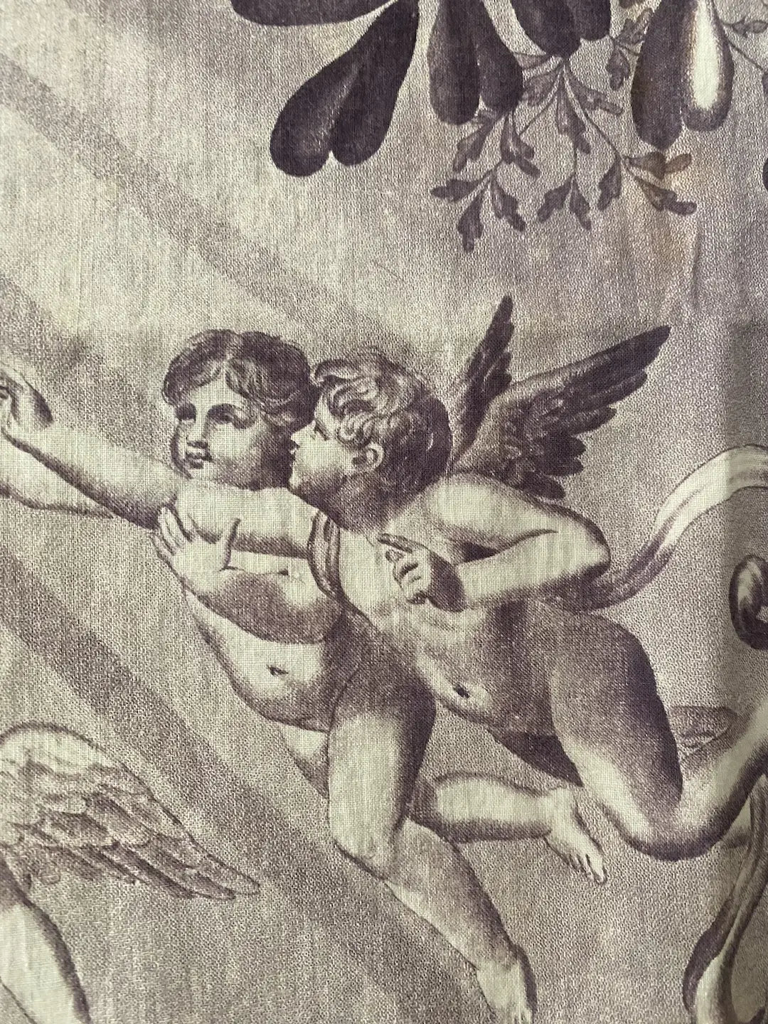 Antique French Fabric Panel Angel Cherub Toile