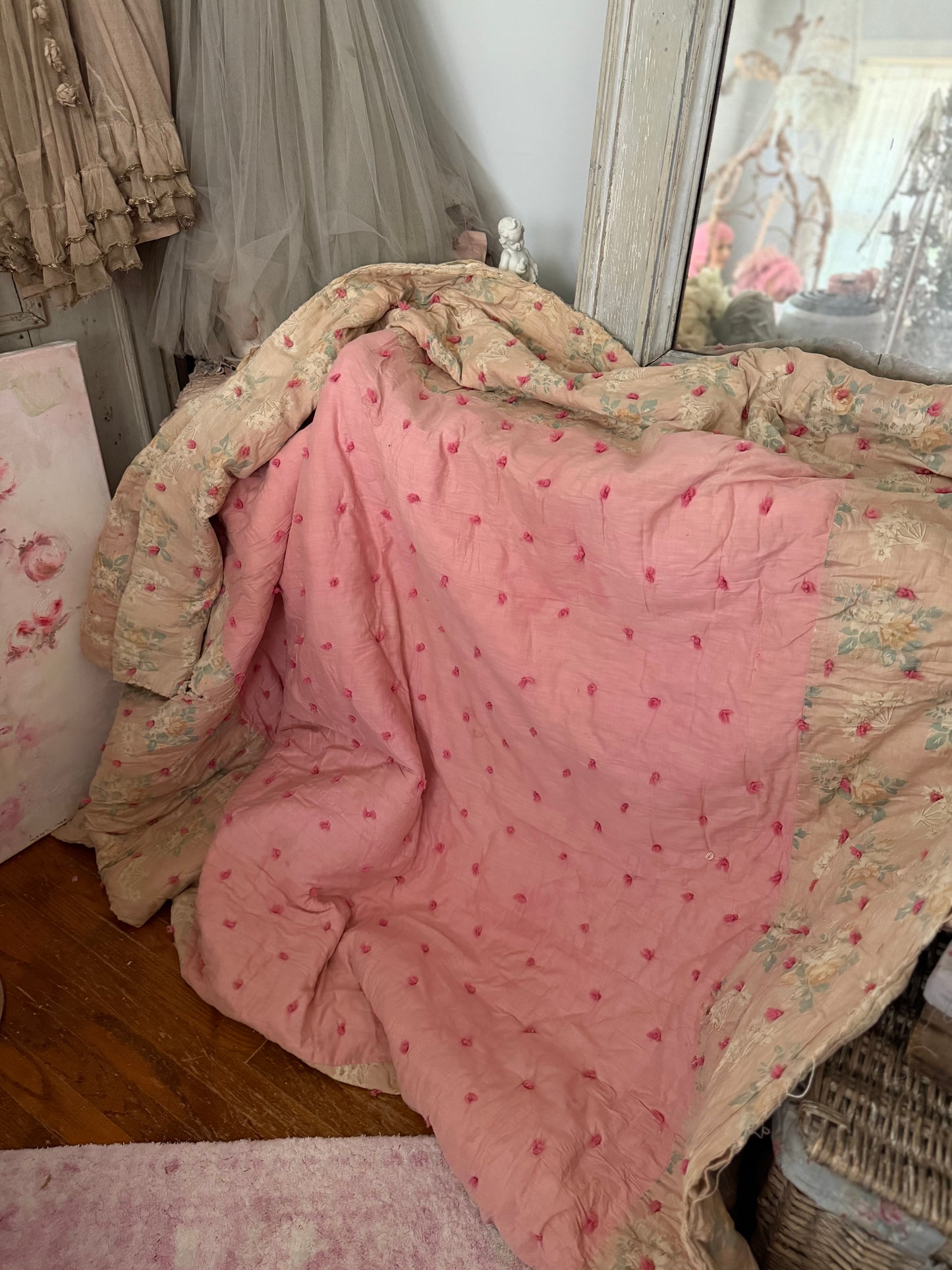 Antique Shabby French Boutis Quilt