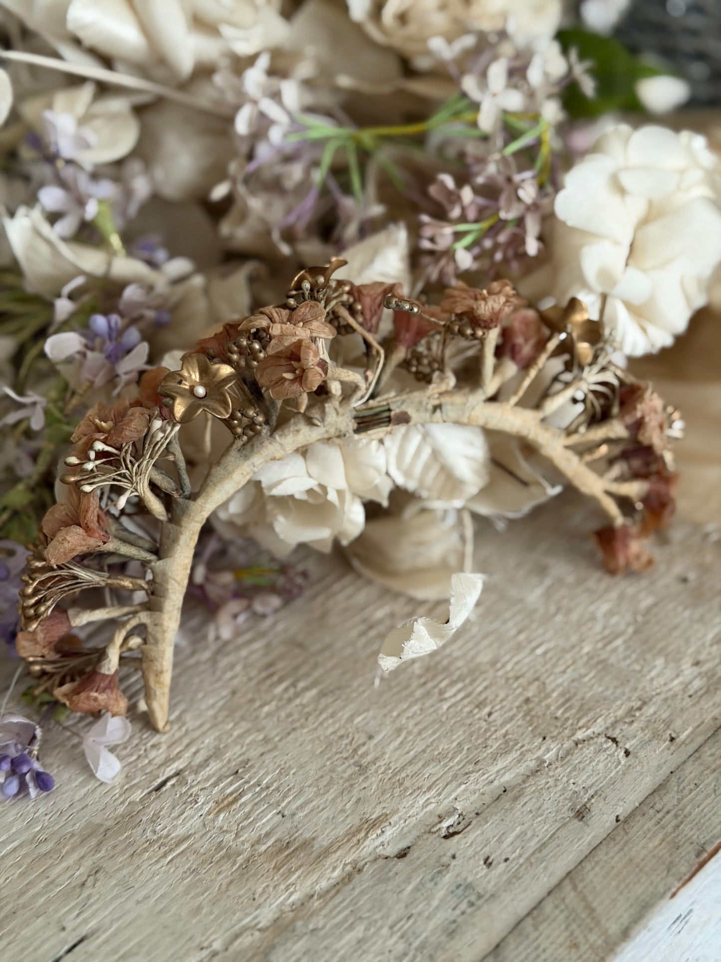 Antique French Coral Petite Orange Blossom Flower Crown