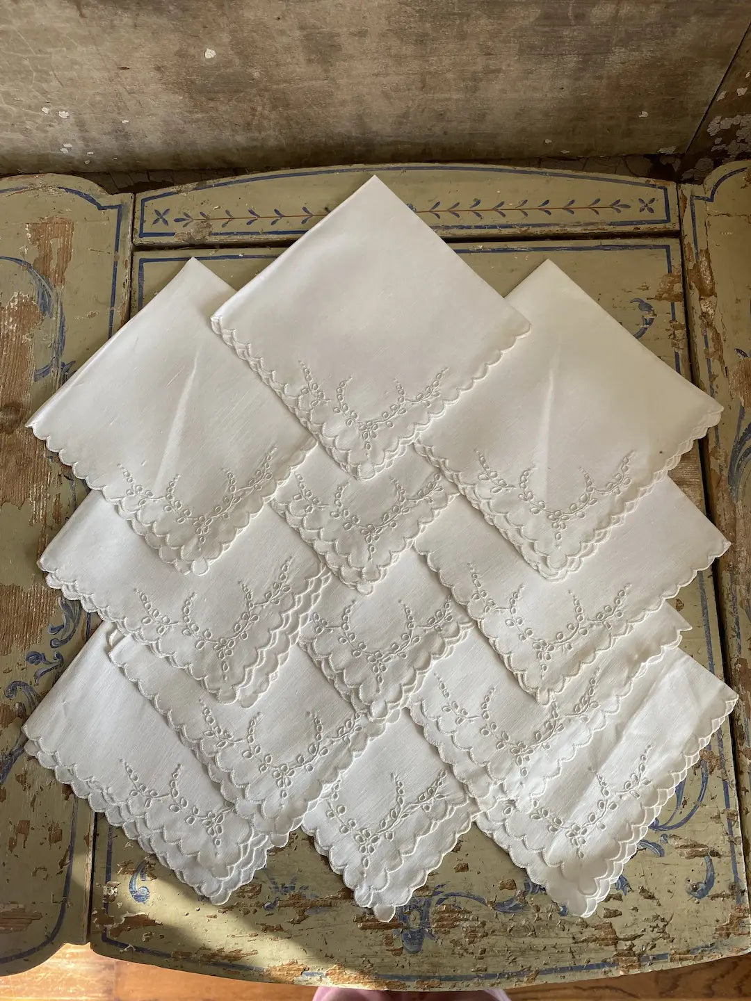 Collection 12pc Antique White Embroidered Napkins