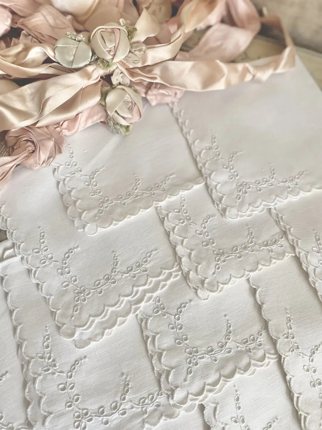 Collection 12pc Antique White Embroidered Napkins