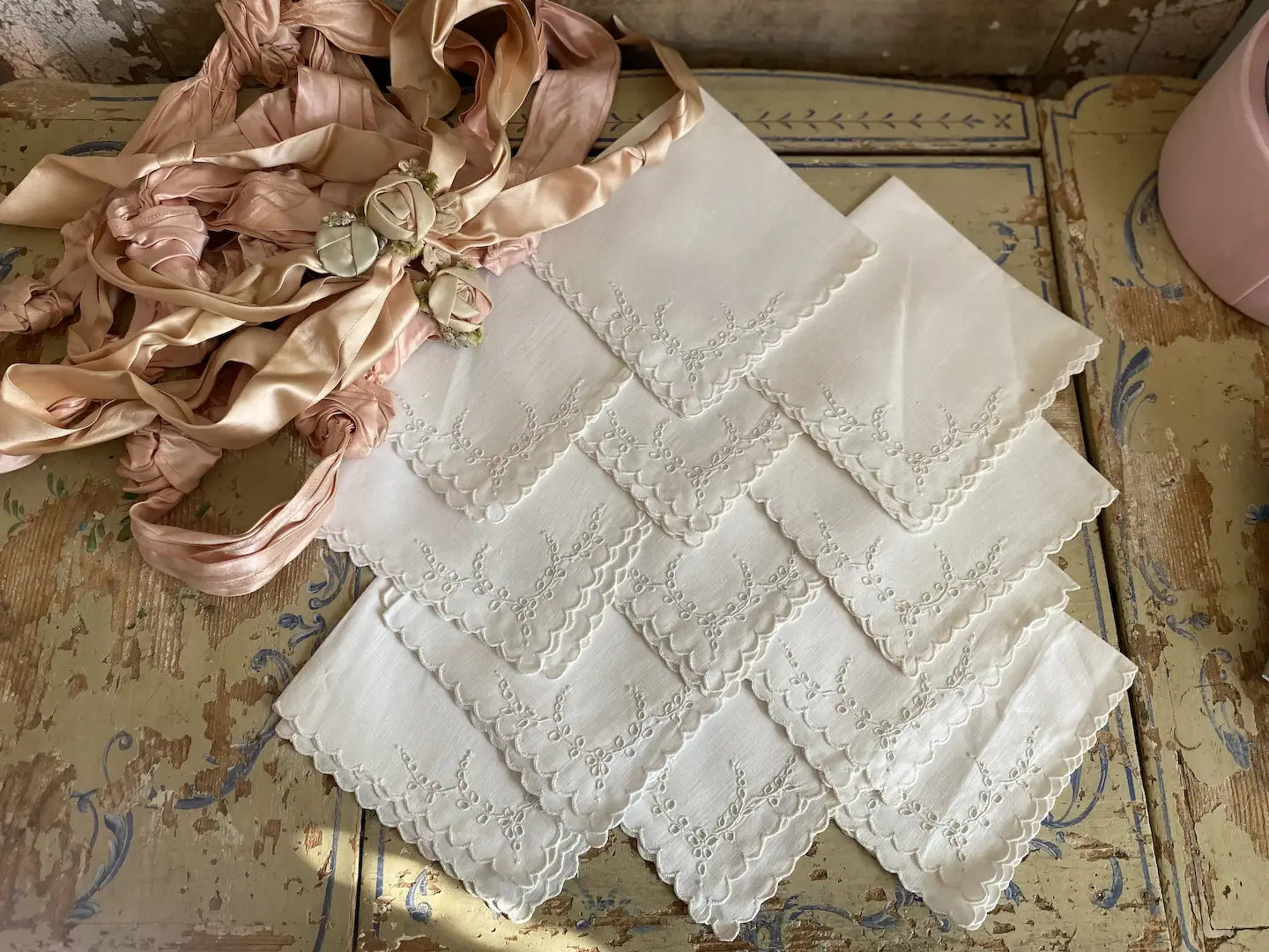 Collection 12pc Antique White Embroidered Napkins