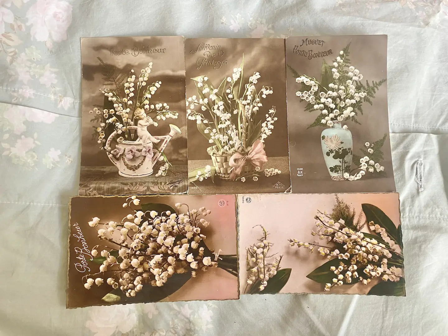 Collection Antique French Postcards Romantic Lily of the Valley Flowers