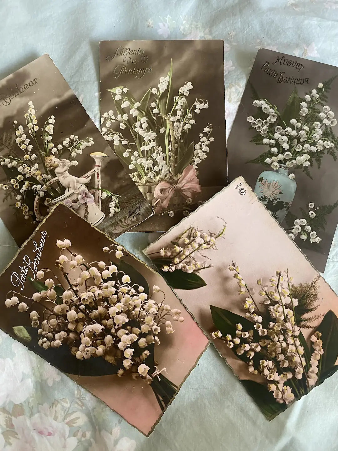 Collection Antique French Postcards Romantic Lily of the Valley Flowers