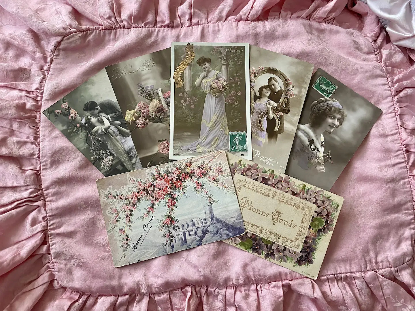 Collection Antique French Postcards Pastel Tones Lavender