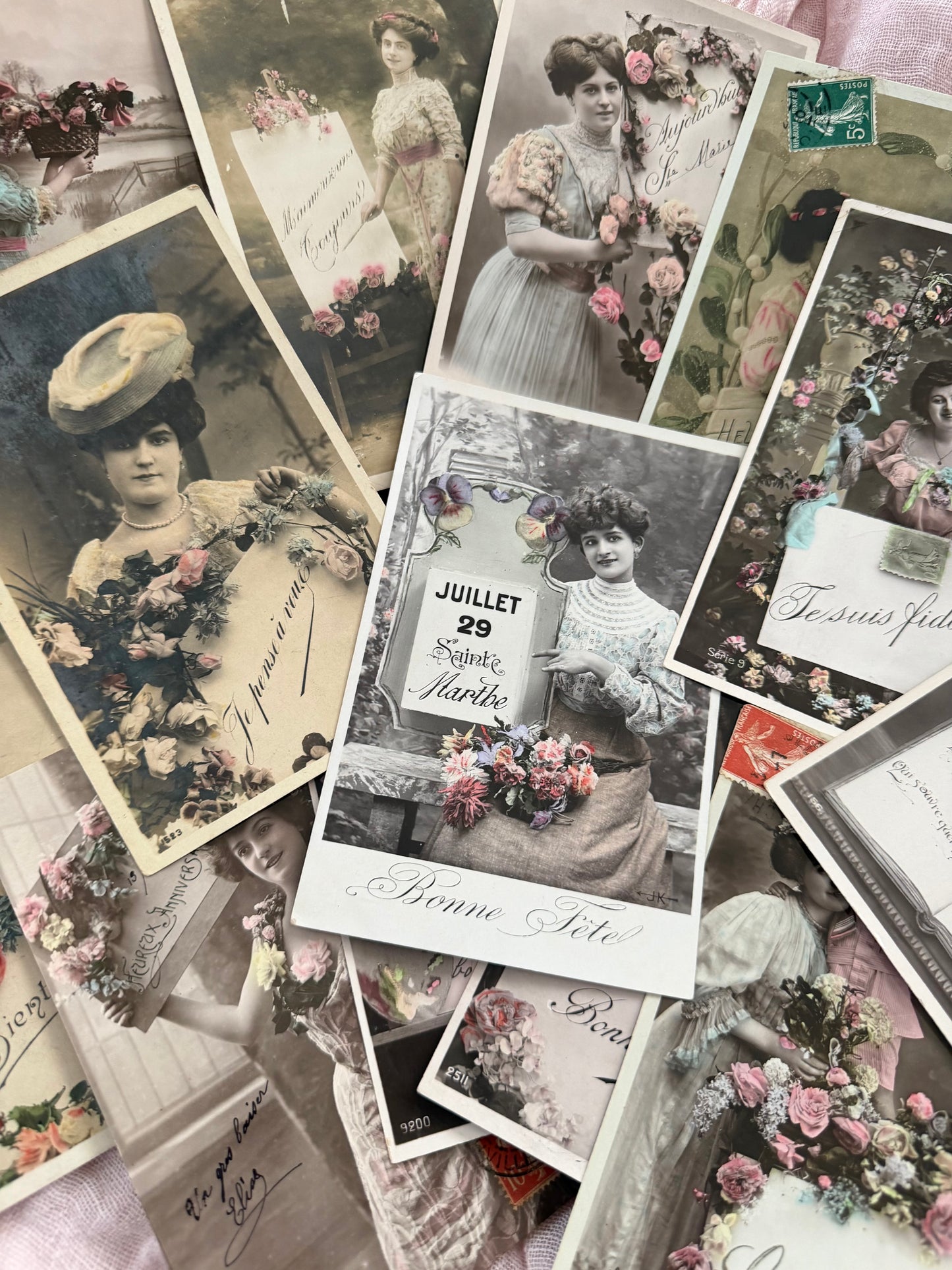 Antique Collection French Postcards Beautiful Women Lace Dress Millinery