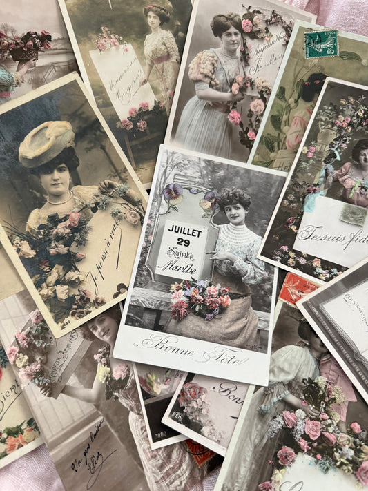 Antique Collection French Postcards Beautiful Women Lace Dress Millinery