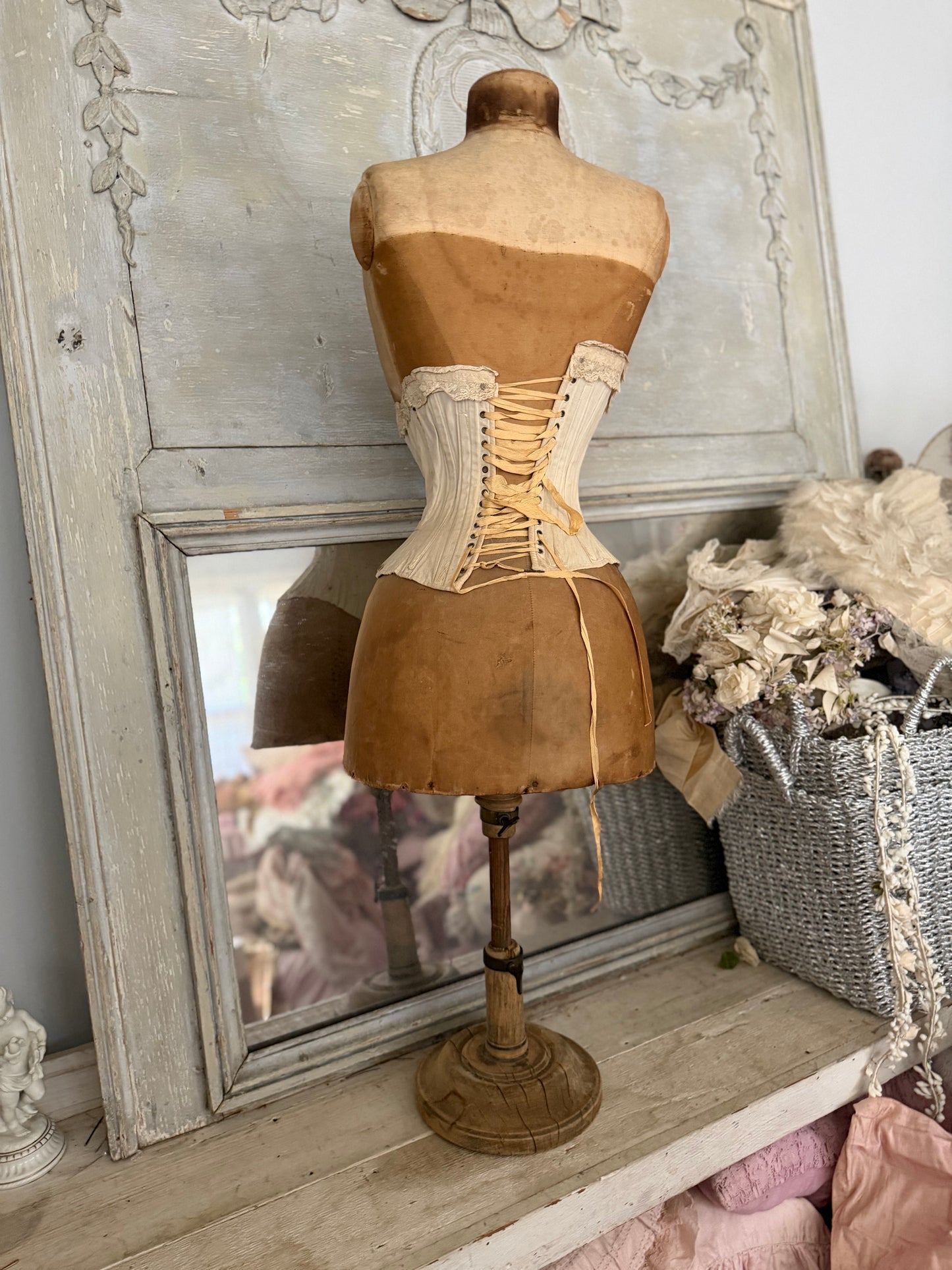 Antique Tabletop Wasp Waist Corset Mannequin
