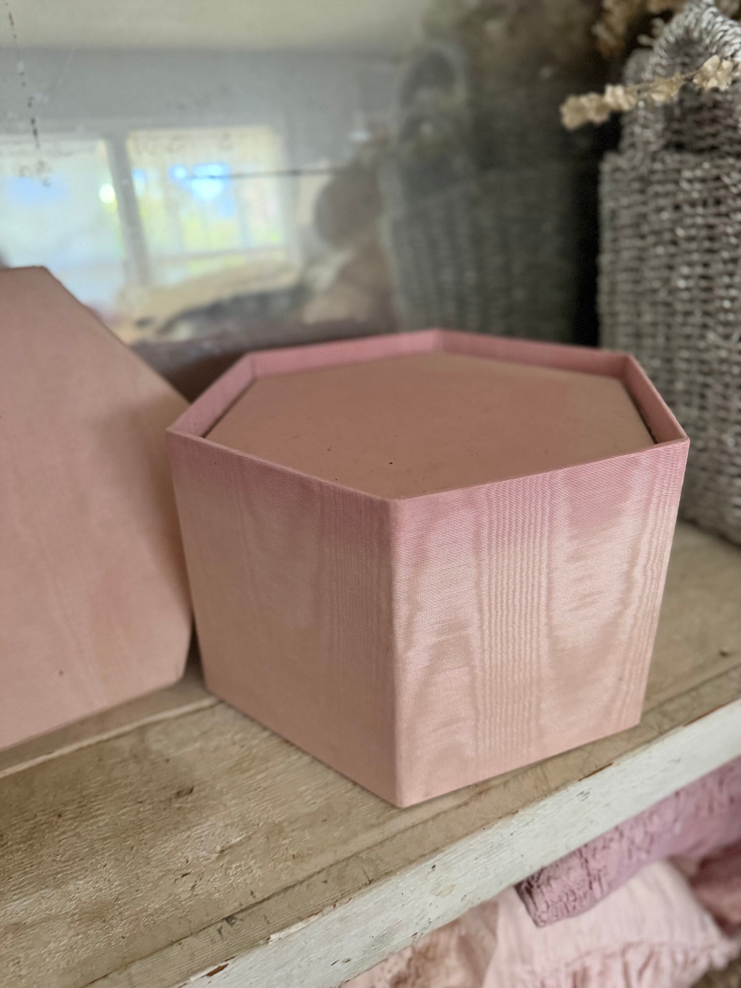 Collection 9 Vintage Pink Moire Fabric Nesting Boxes