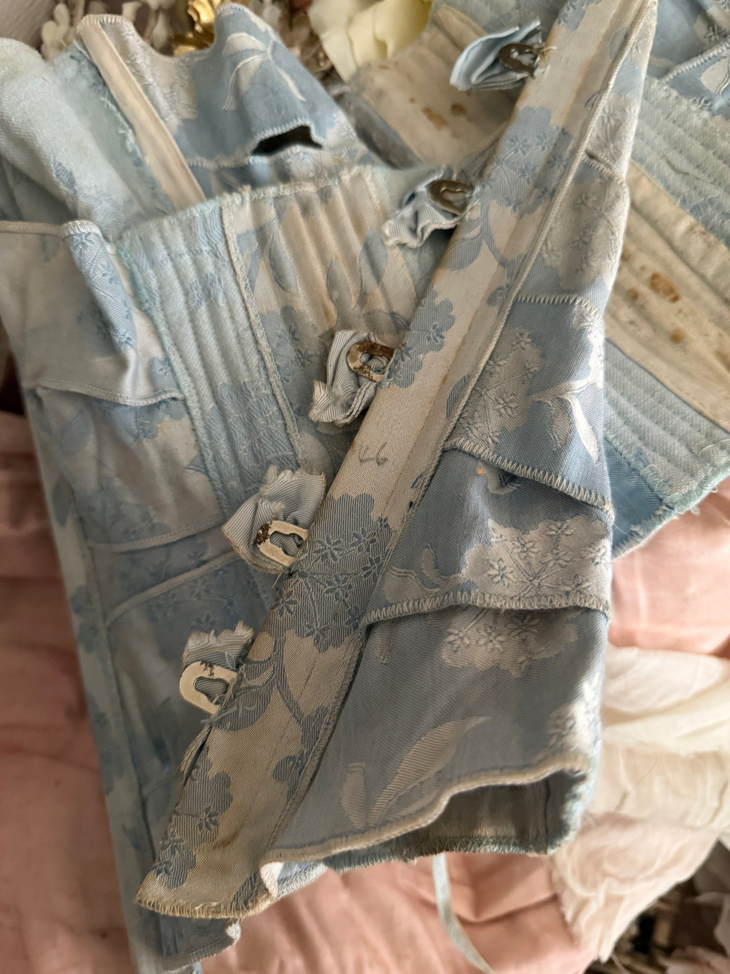 PREVIEW (On Loan) Antique Victorian Blue Ribbon Bow Corset