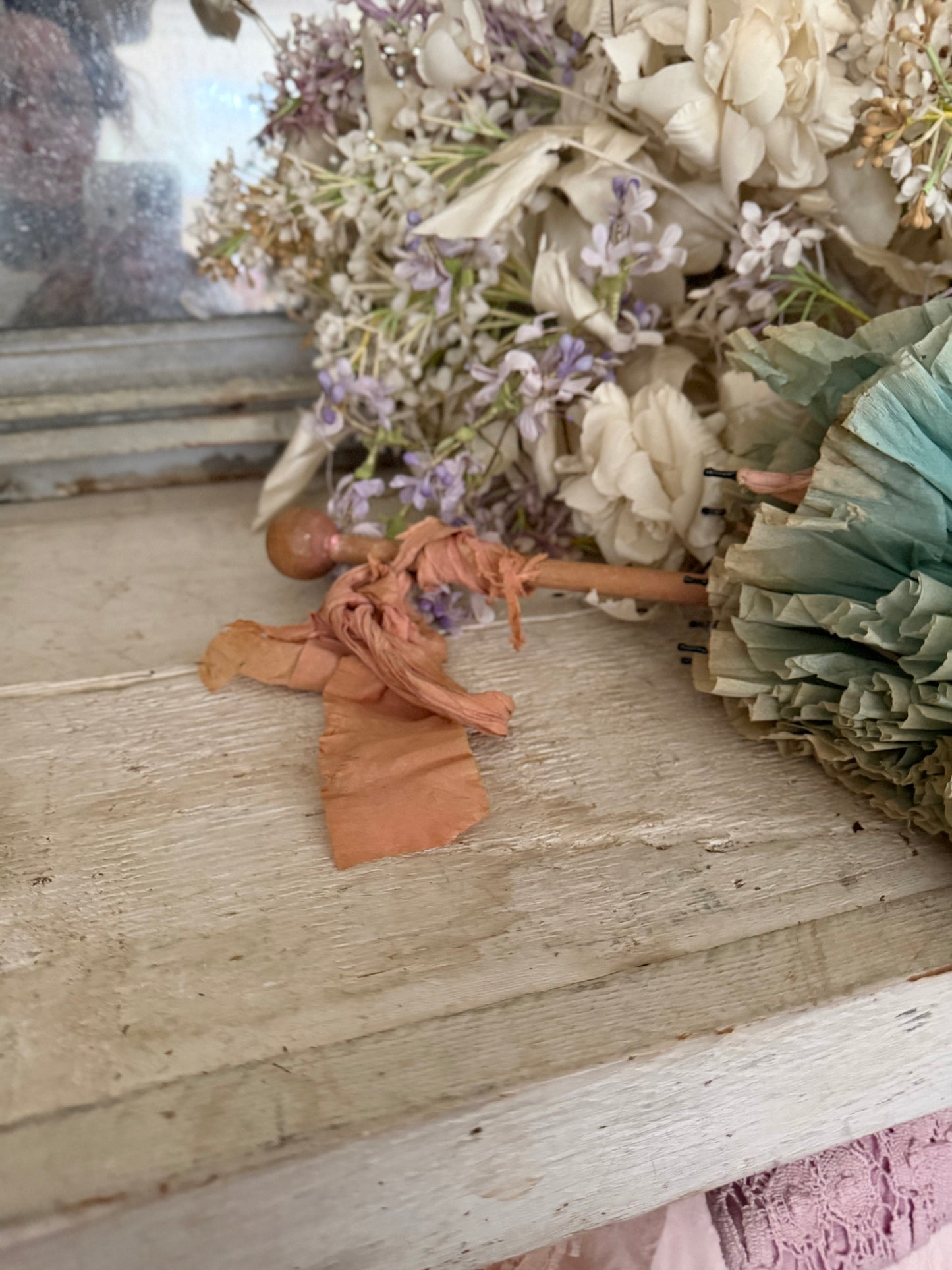 Antique Blue Pink Crepe Paper Parasol
