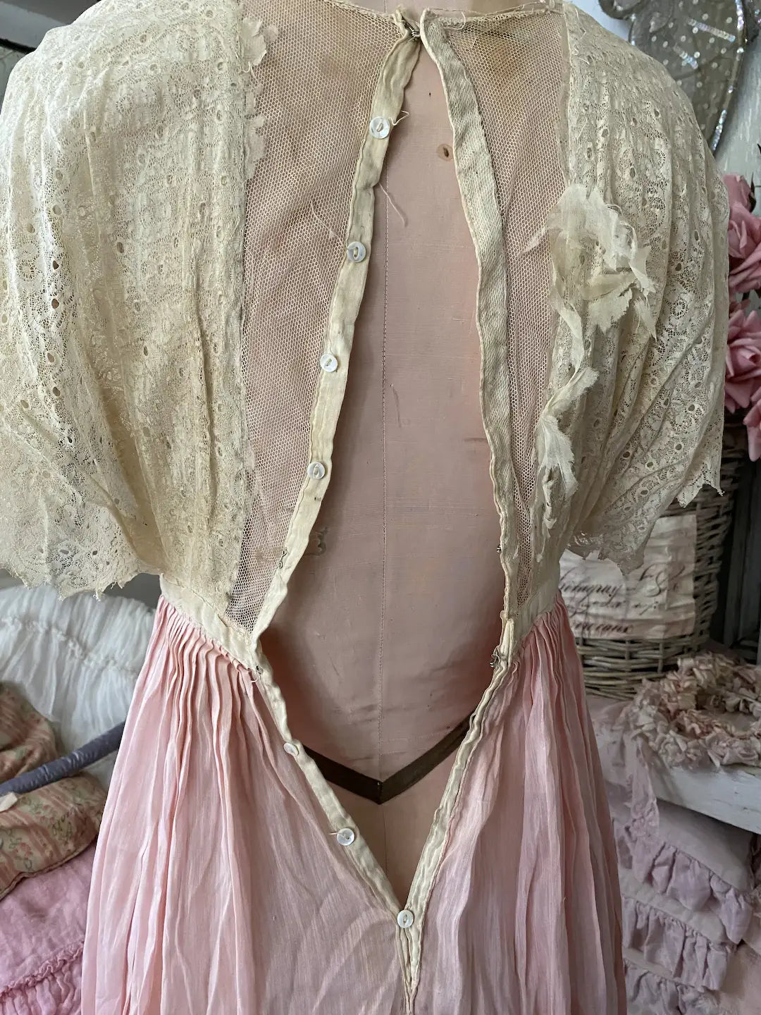 Antique Edwardian Dress Pale Pink Lace