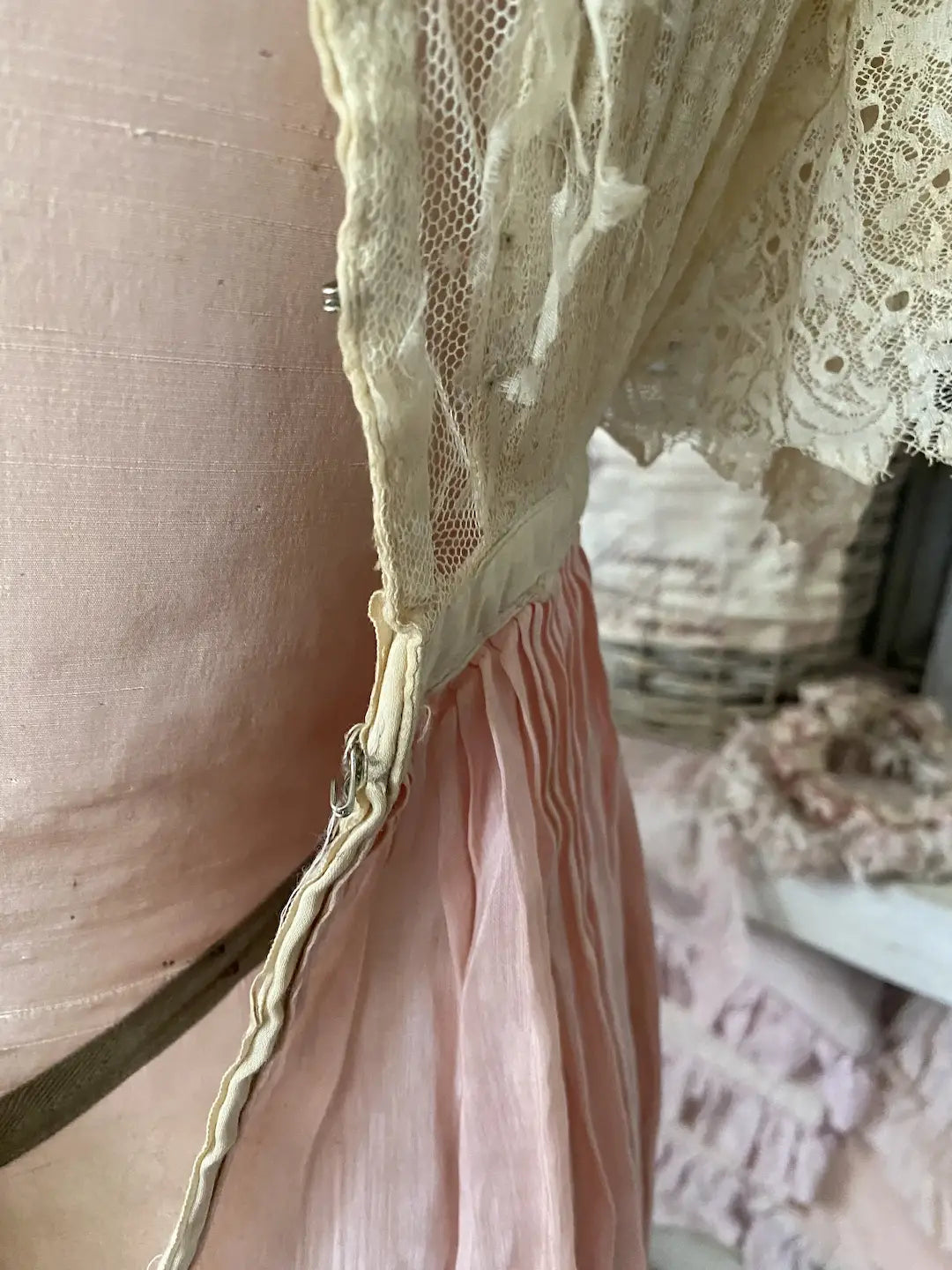 Antique Edwardian Dress Pale Pink Lace