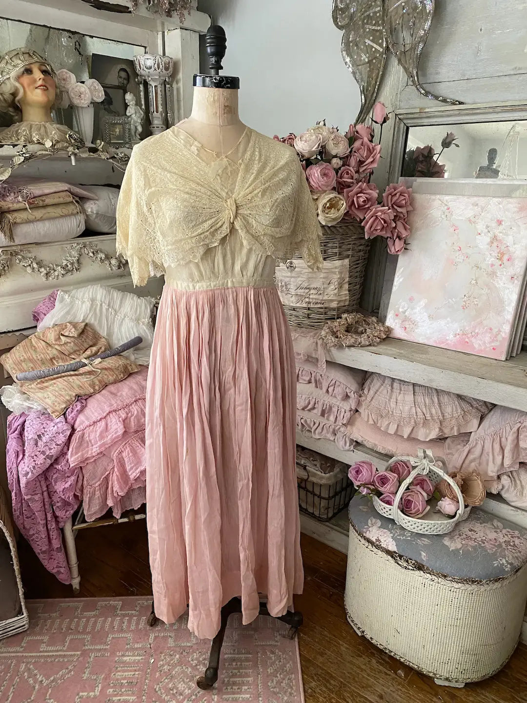 Antique Edwardian Dress Pale Pink Lace