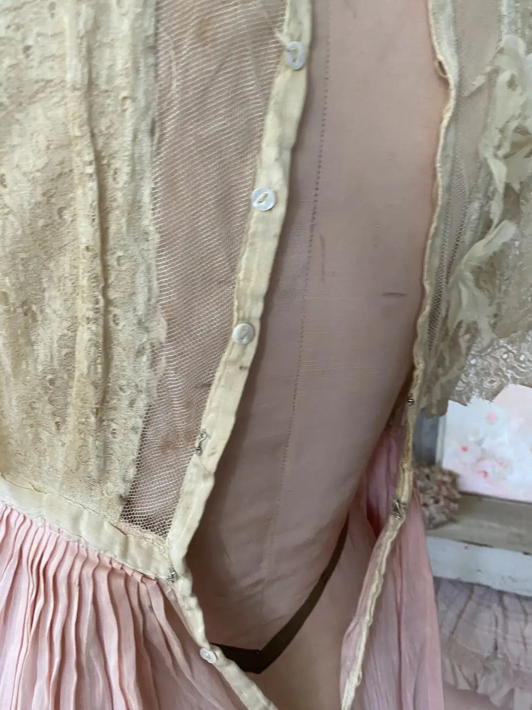 Antique Edwardian Dress Pale Pink Lace