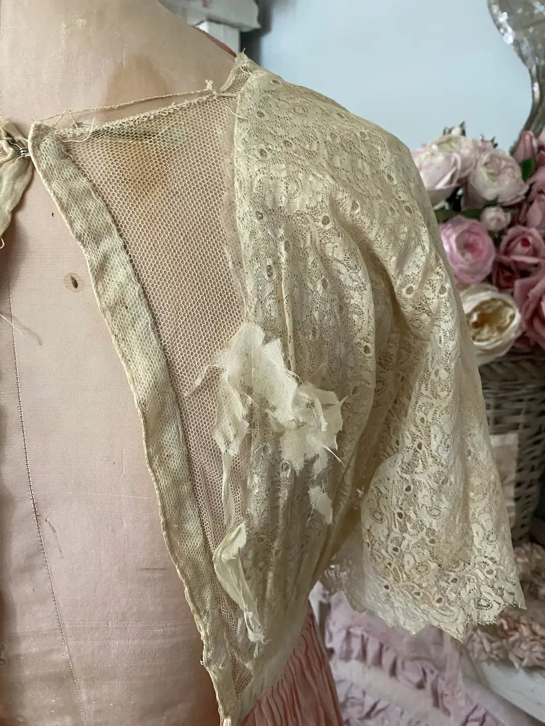 Antique Edwardian Dress Pale Pink Lace