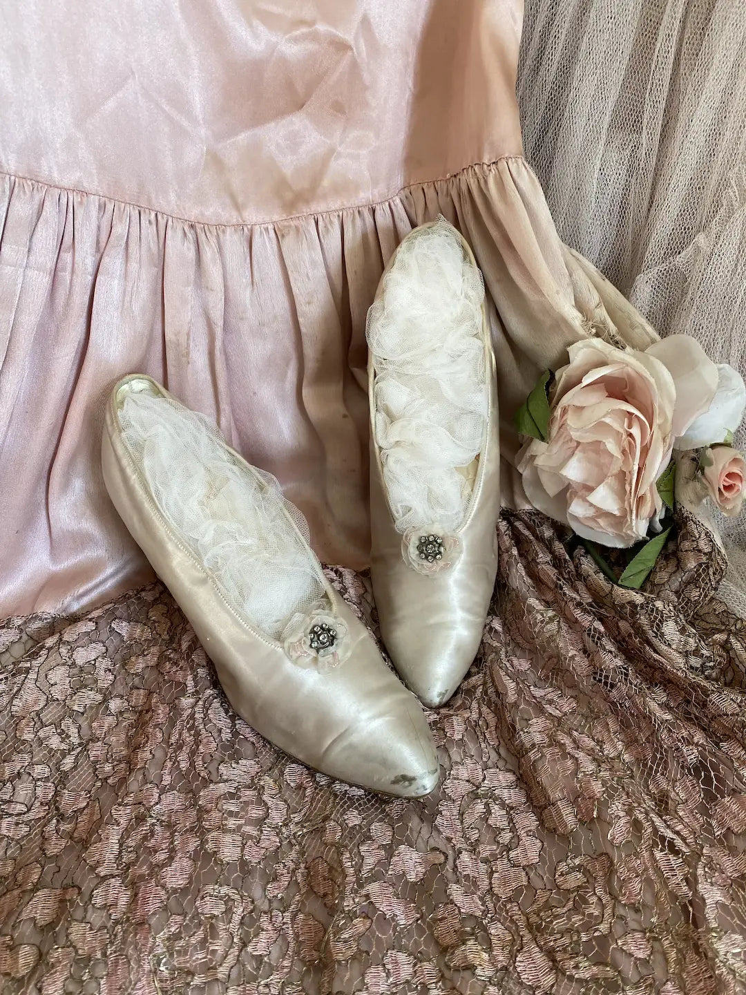 Antique Shoes Museum Deaccession Pink Silk