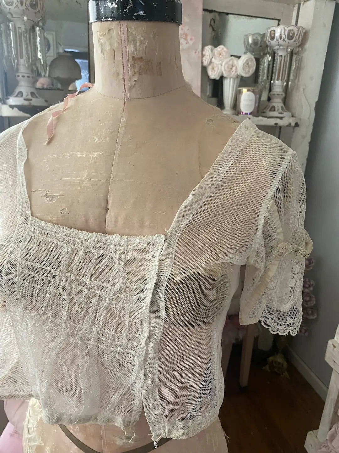 Antique White Lace Summer Bodice Ribbonwork