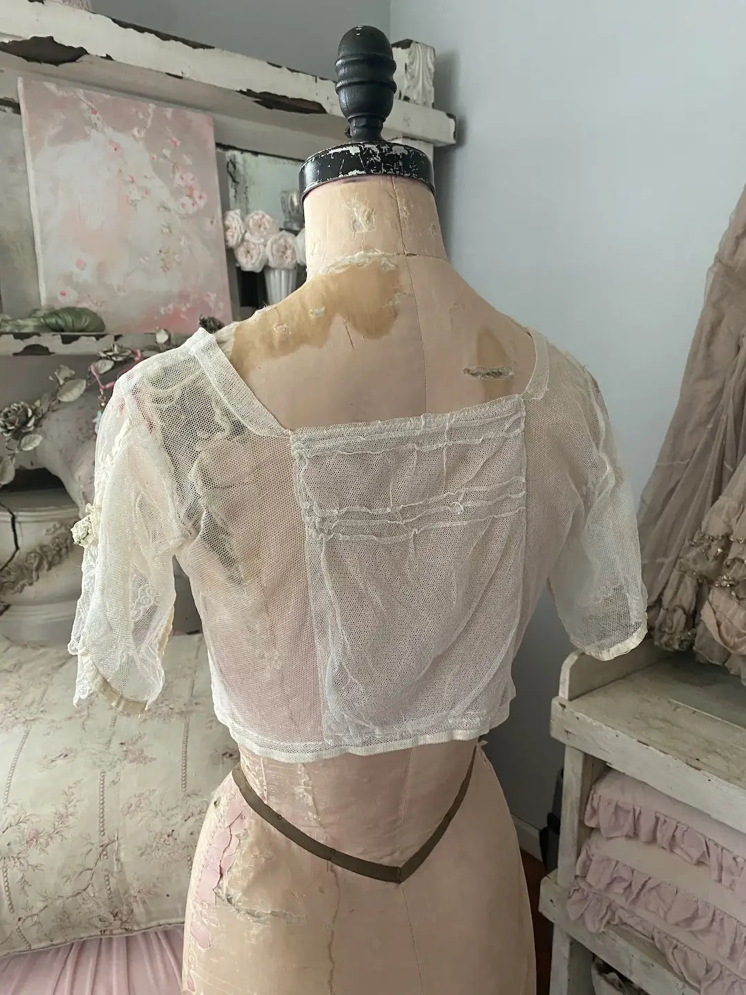 Antique White Lace Summer Bodice Ribbonwork