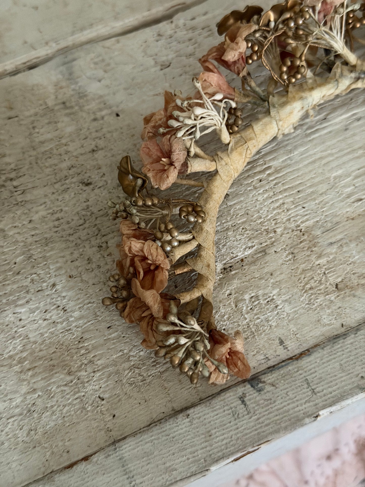 Antique French Coral Petite Orange Blossom Flower Crown