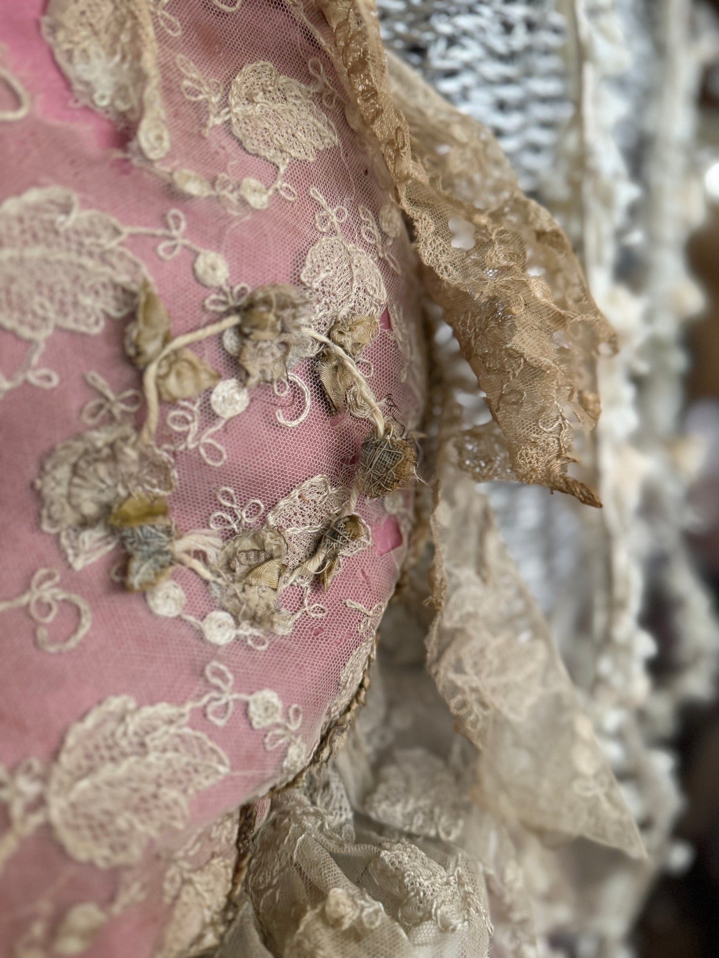 Antique Lace Ribbonwork Pillow With Bow