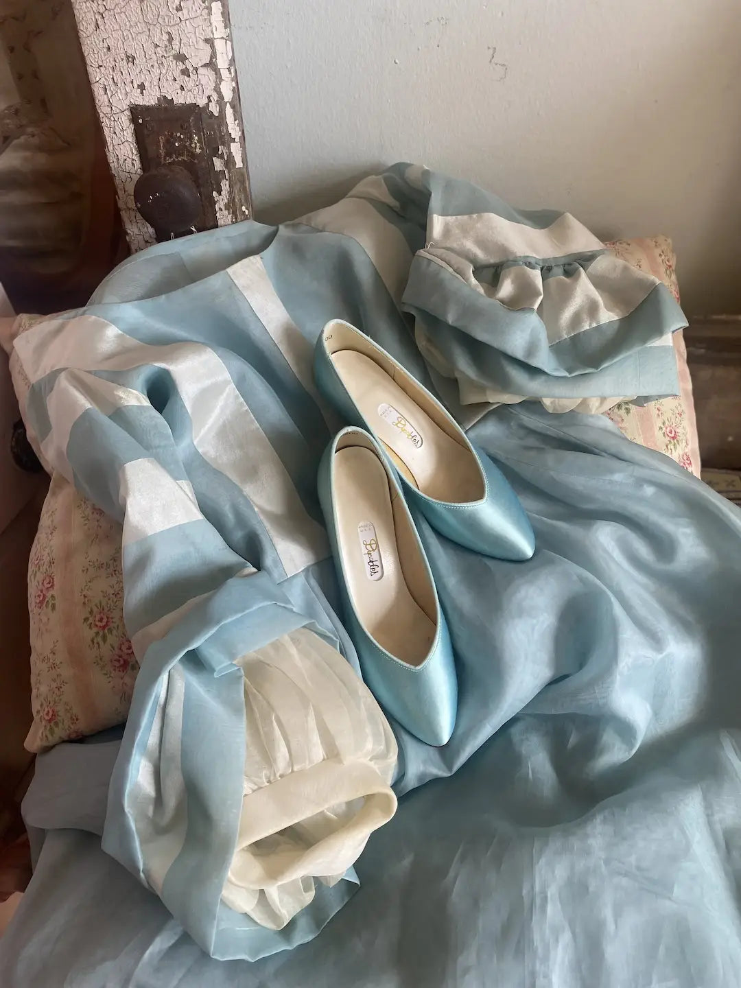 Vintage 1980s Dress Blue White Shoes