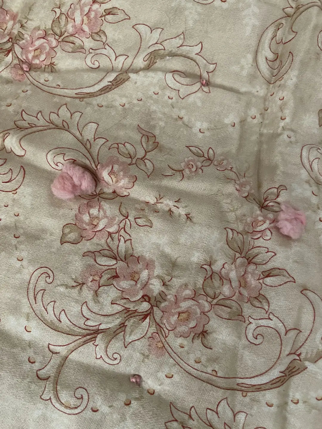 Antique French Boutis Quilt Pink Rose Wreath Shabby Chic