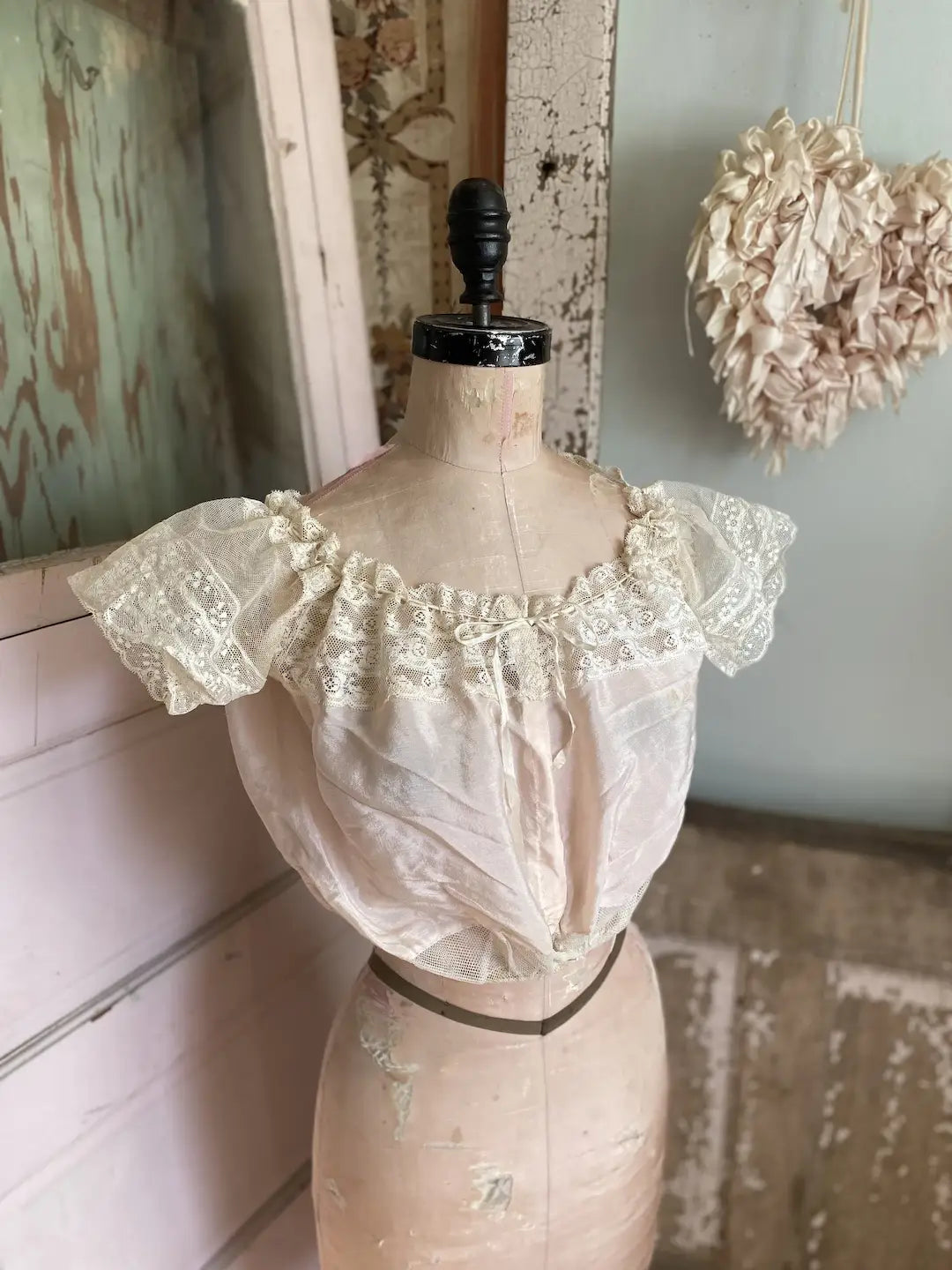 Antique Pink Silk and Lace Camisole Corset Cover