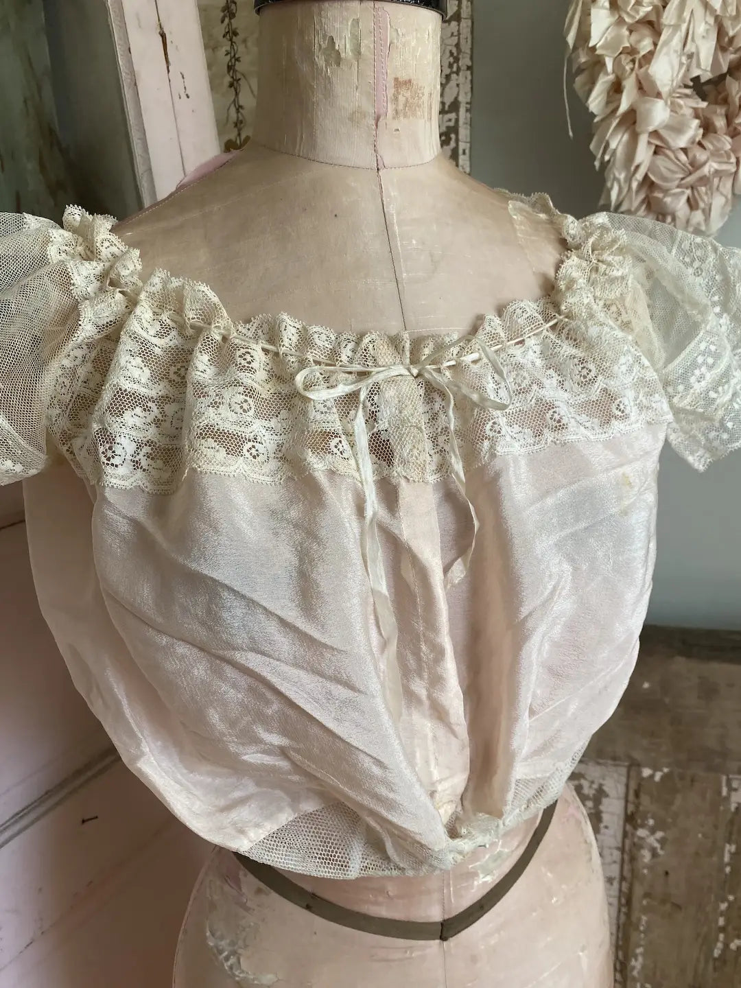 Antique Pink Silk and Lace Camisole Corset Cover