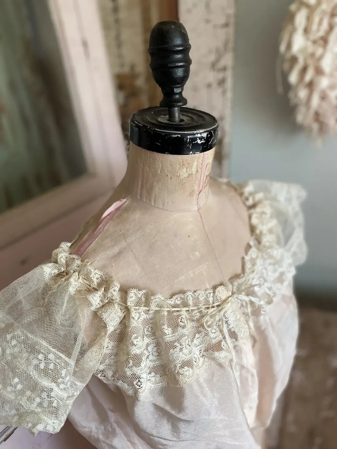 Antique Pink Silk and Lace Camisole Corset Cover