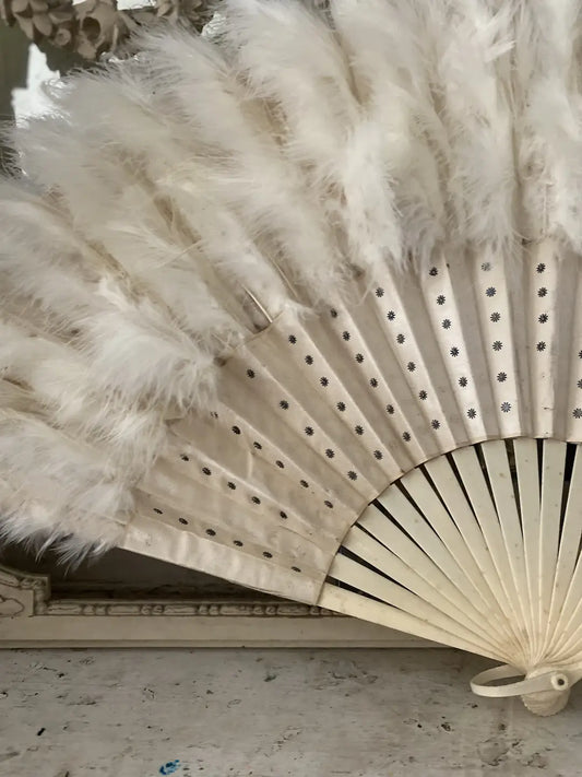 Antique Feather Fan Silk Silver Spangles