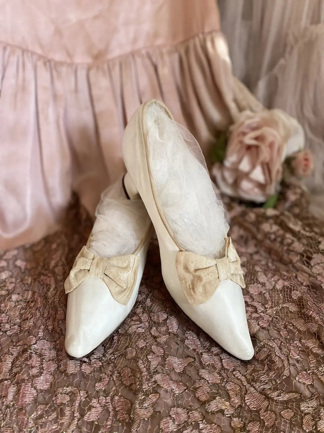 Antique French Shoes Silk Bows Museum Deaccession